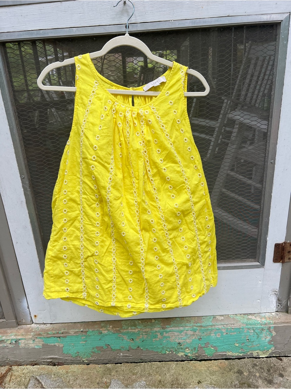 LOFT Bright Yellow Eyelet Sleeveless Tank